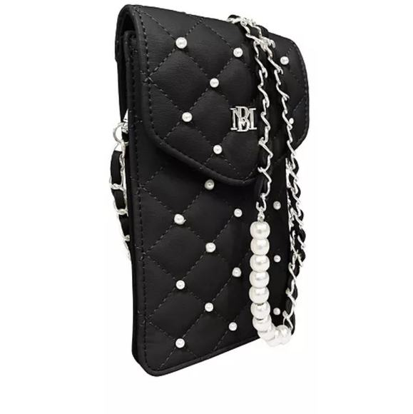 Badgley Mischka Women's Black Leather Phone Crossbody - Picture 2 of 7